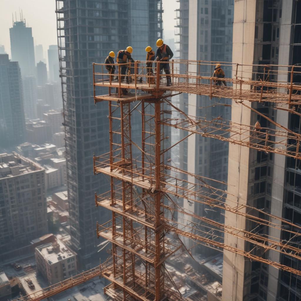 Бригада монтажников выполняет высотные работы на строительных объектах