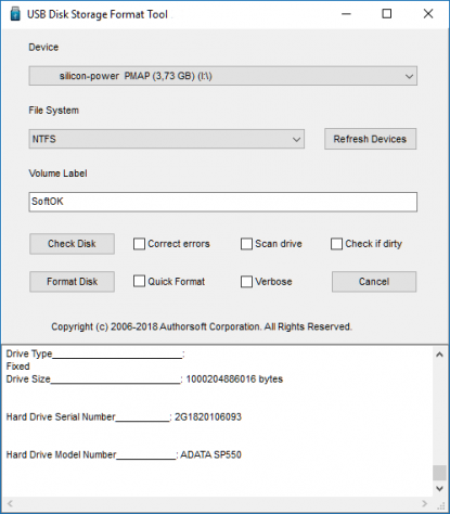 Скриншот к USB Disk Storage Format Tool